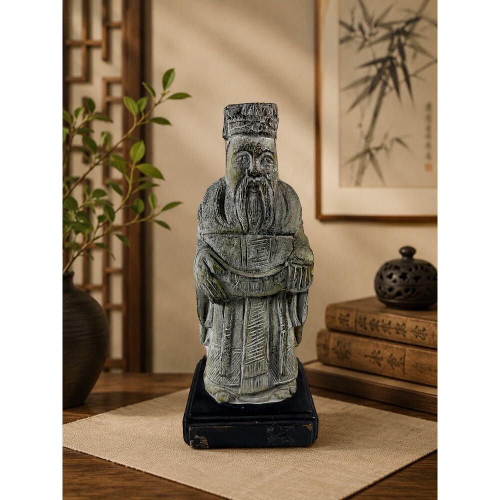 Vintage Chinese Scholar Statue Figurine 12” Decorative Asian Decor